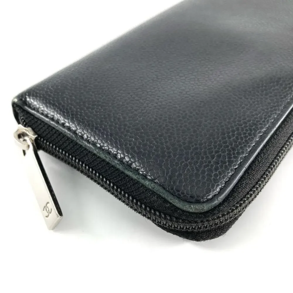 CHANEL Black Caviar Leather Logo Wallet